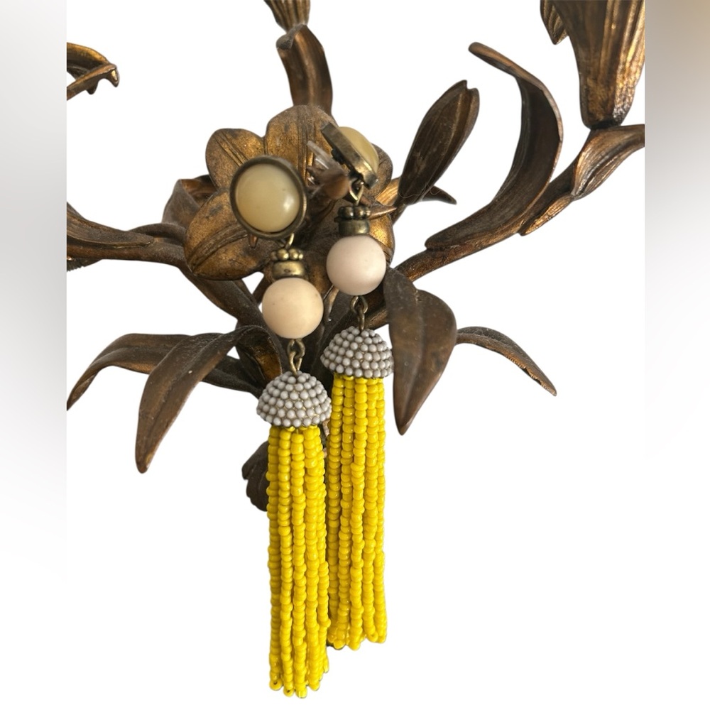 Chic Yellow Beaded Tassel Earrings